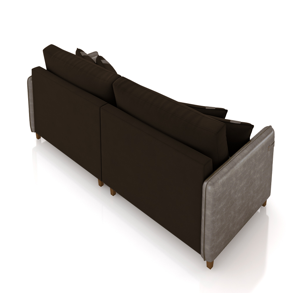 Sofá Living Montecarlo 3 Lugares Bipartido 252cm Pés em Madeira Veludo/PU Marrom/Cinza G33 - Gran Belo