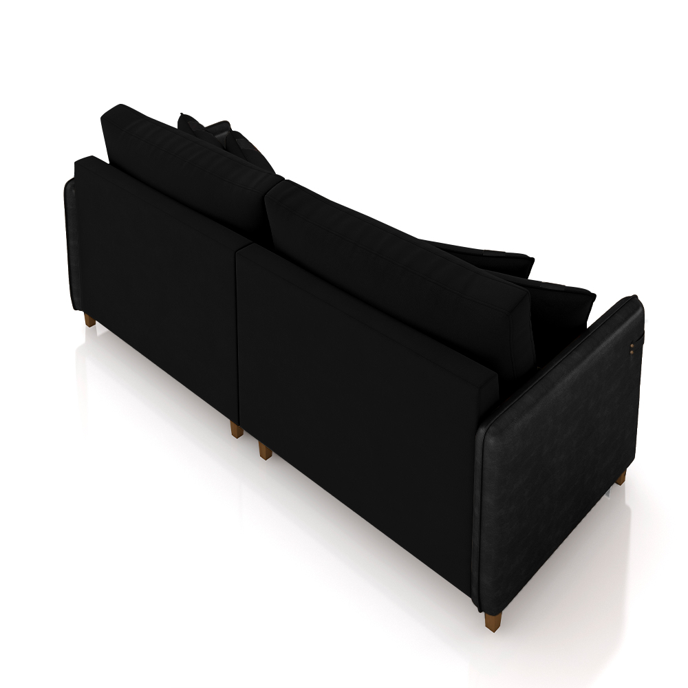 Sofá Living Montecarlo 3 Lugares Bipartido 252cm Pés em Madeira Veludo/PU Preto G33 - Gran Belo