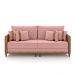 Sofá Living Montecarlo 3 Lugares Bipartido 252cm Pés em Madeira Veludo/PU Rosê/Caramelo G33 - Gran Belo