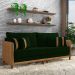 Sofá Living Montecarlo 3 Lugares Bipartido 252cm Pés em Madeira Veludo/PU Verde/Caramelo G33 - Gran Belo