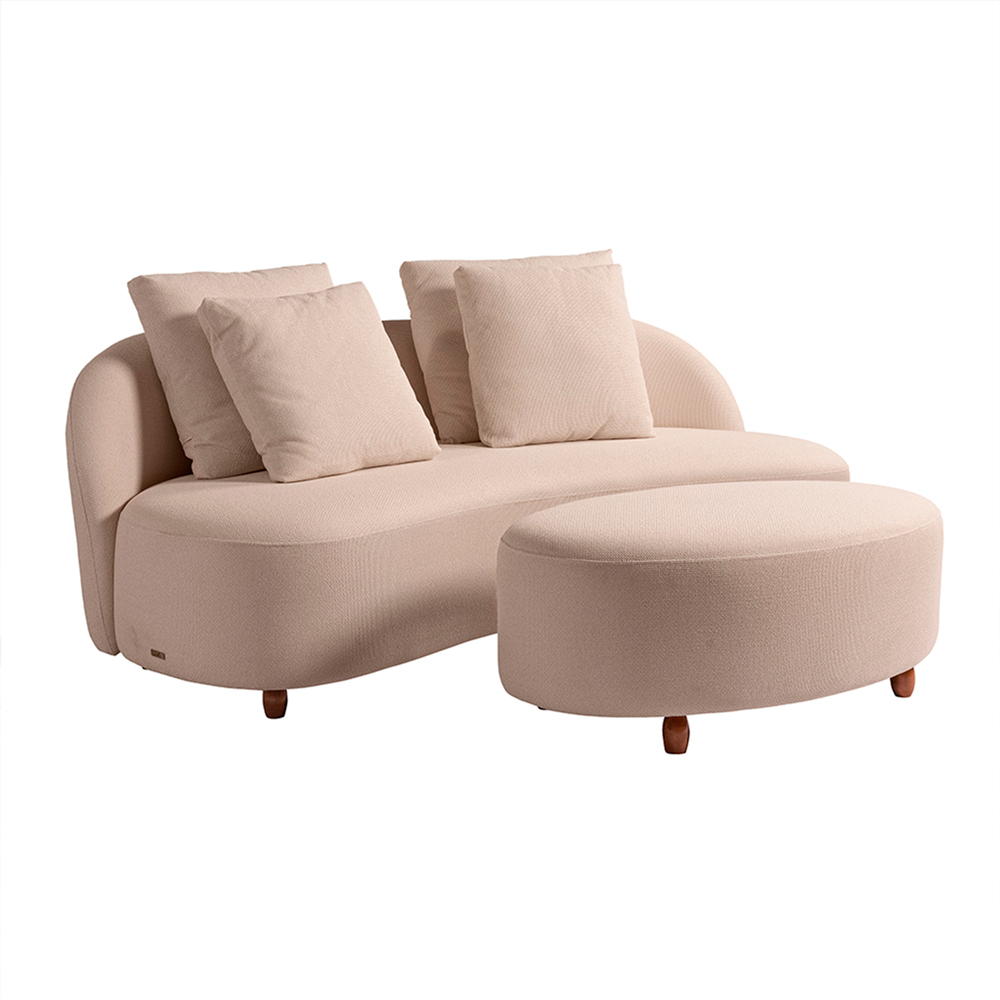 Sofá Living Sala de Estar Rocca 192cm com Puff Pés Madeira Linho Rústico Nude G92 - Gran Belo