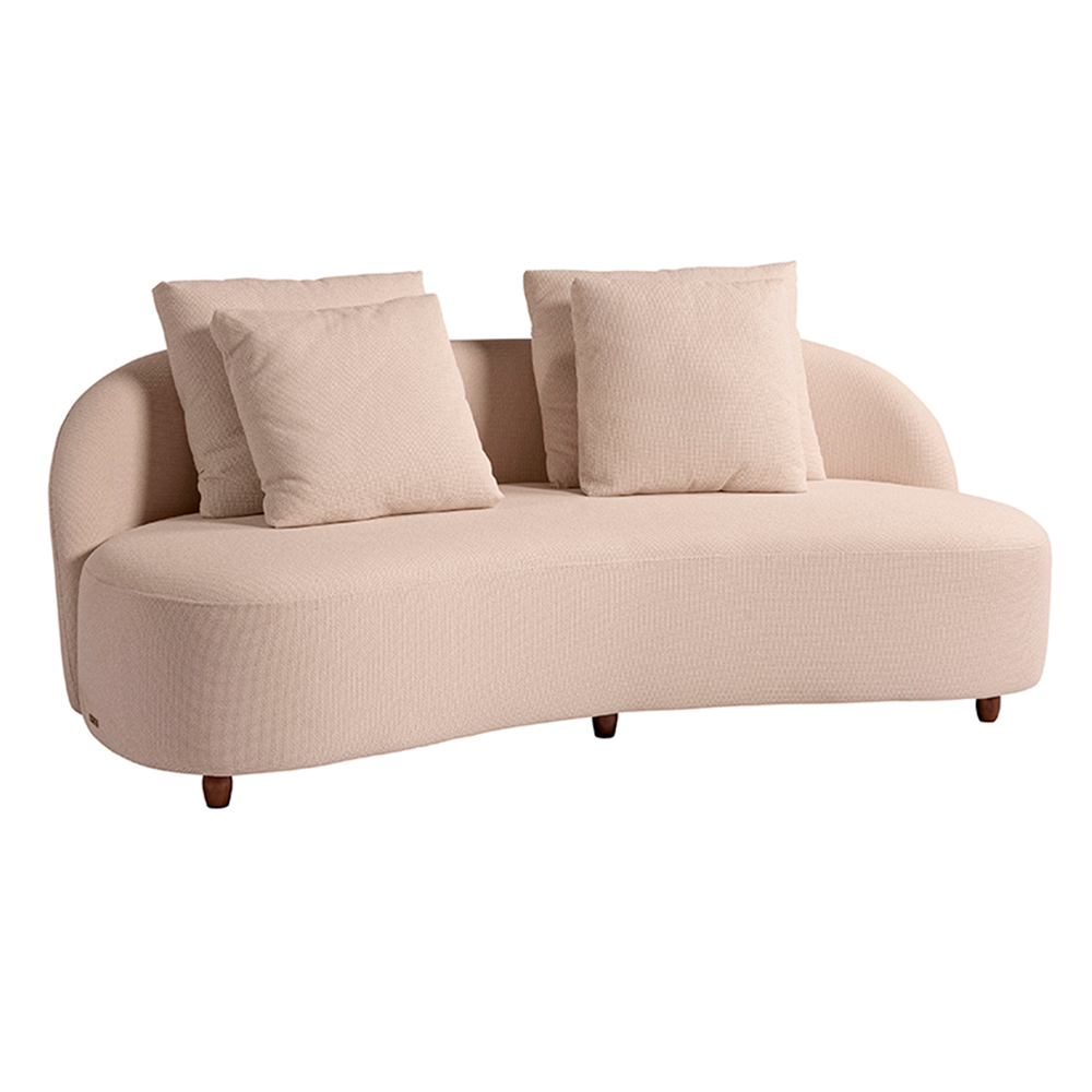 Sofá Living Sala de Estar Rocca 192cm com Puff Pés Madeira Linho Rústico Nude G92 - Gran Belo