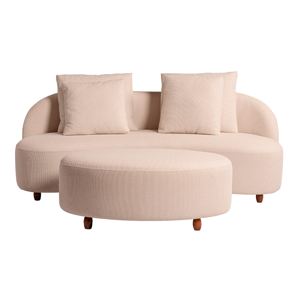 Sofá Living Sala de Estar Rocca 192cm com Puff Pés Madeira Linho Rústico Nude G92 - Gran Belo