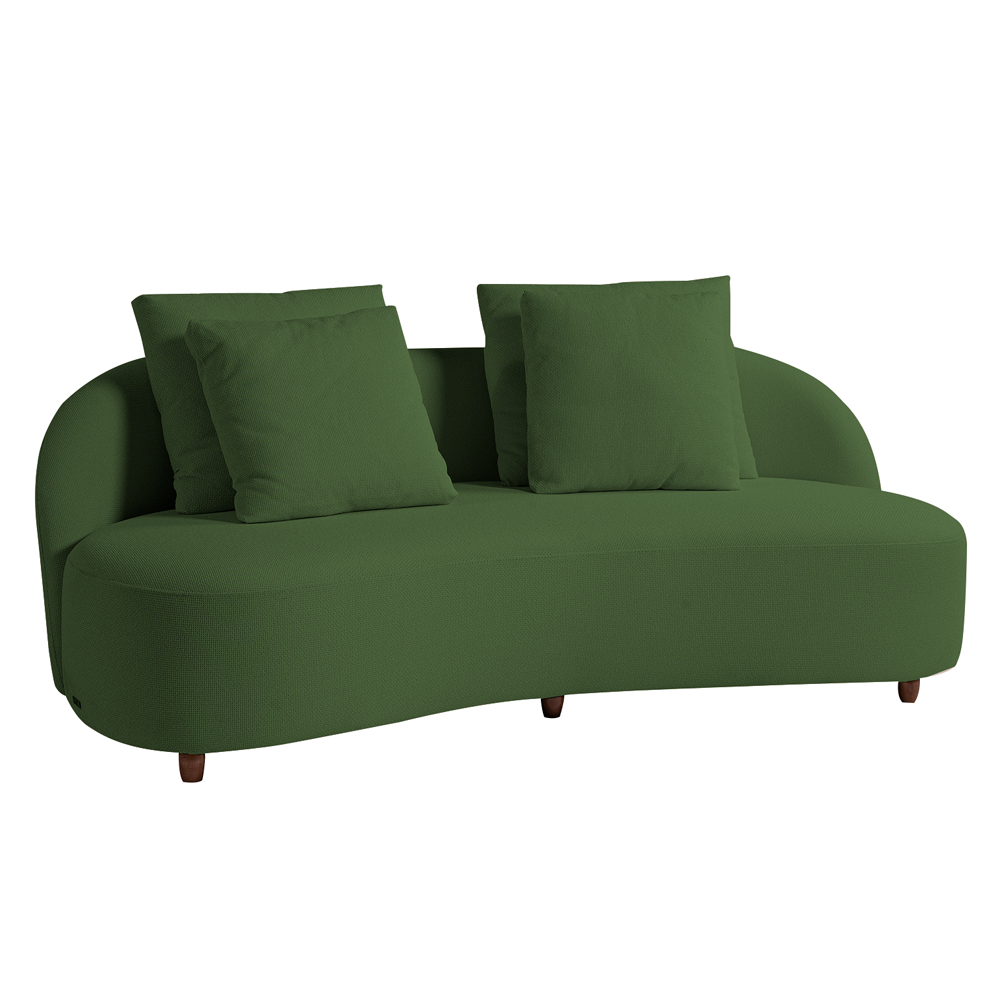 Sofá Living Sala de Estar Rocca 212cm com Puff Pés Madeira Linho Rústico Verde Musgo G92 - Gran Belo