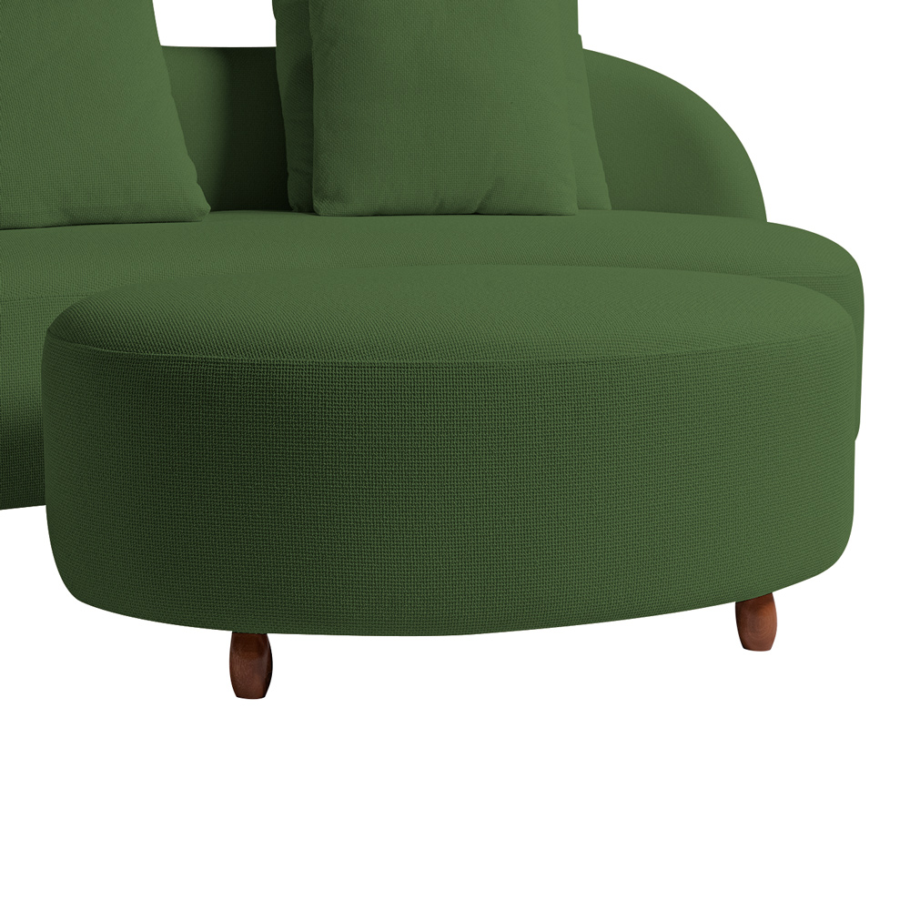 Sofá Living Sala de Estar Rocca 212cm com Puff Pés Madeira Linho Rústico Verde Musgo G92 - Gran Belo