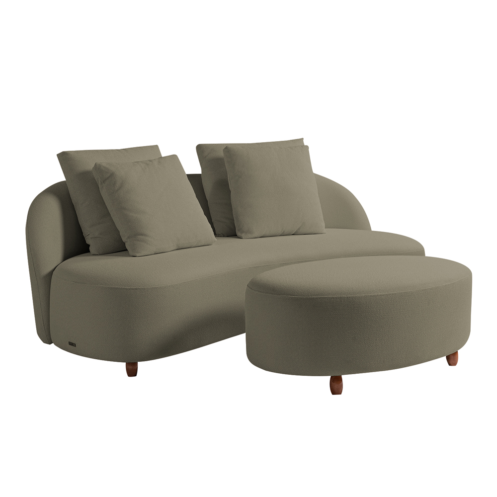 Sofá Living Sala de Estar Rocca 232cm com Puff Pés Madeira Linho Rústico Castor G92 - Gran Belo