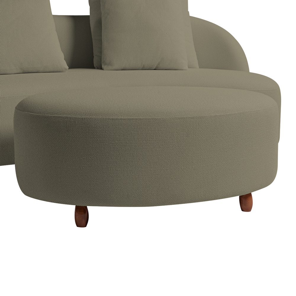 Sofá Living Sala de Estar Rocca 232cm com Puff Pés Madeira Linho Rústico Castor G92 - Gran Belo