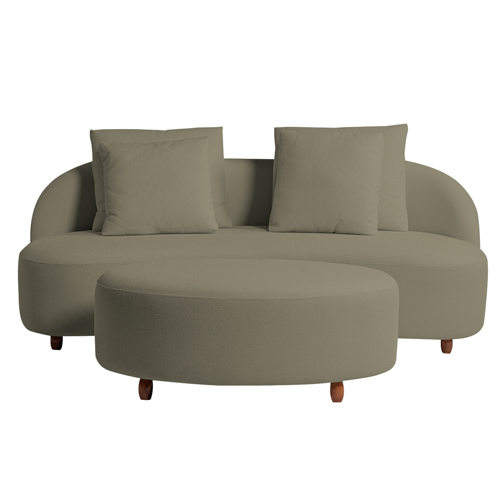 Sofá Living Sala de Estar Rocca 232cm com Puff Pés Madeira Linho Rústico Castor G92 - Gran Belo