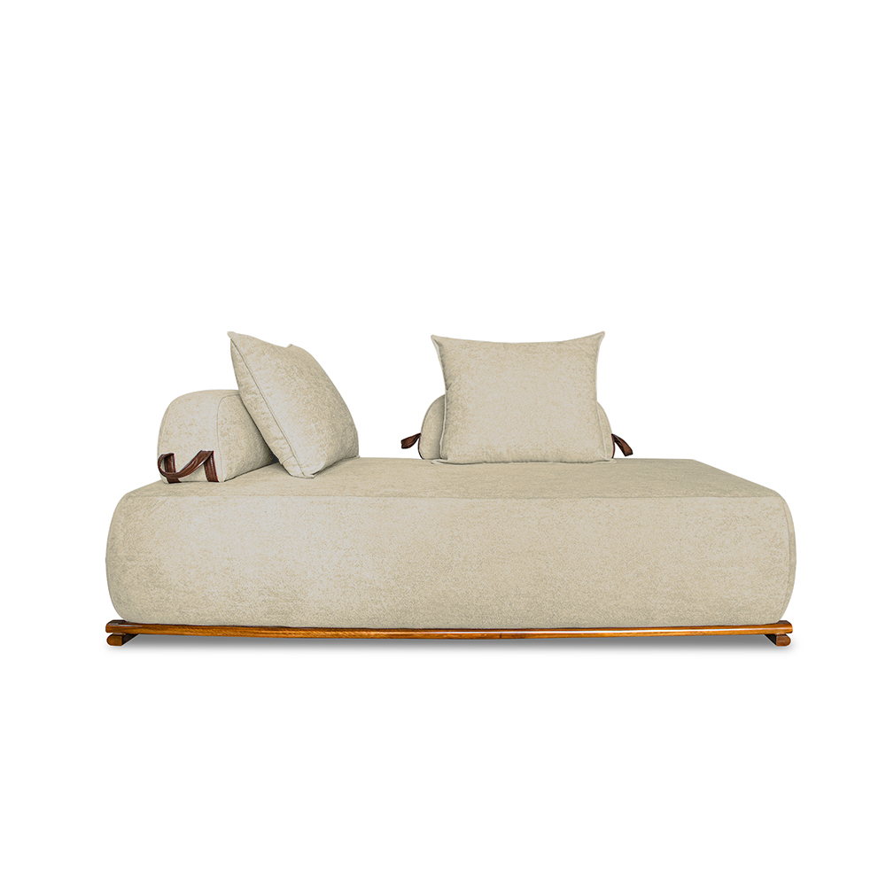 Sofá Modulado 5 Lugares com Almofadas Soltas Pés Madeira Maciça 320cm Homer Bouclê Bege G63 - Gran Belo