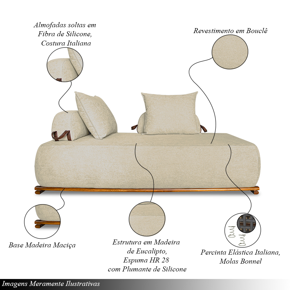 Sofá Modulado 6 Lugares com Almofadas Soltas Pés Madeira Maciça 360cm Homer Bouclê Bege G63 - Gran Belo