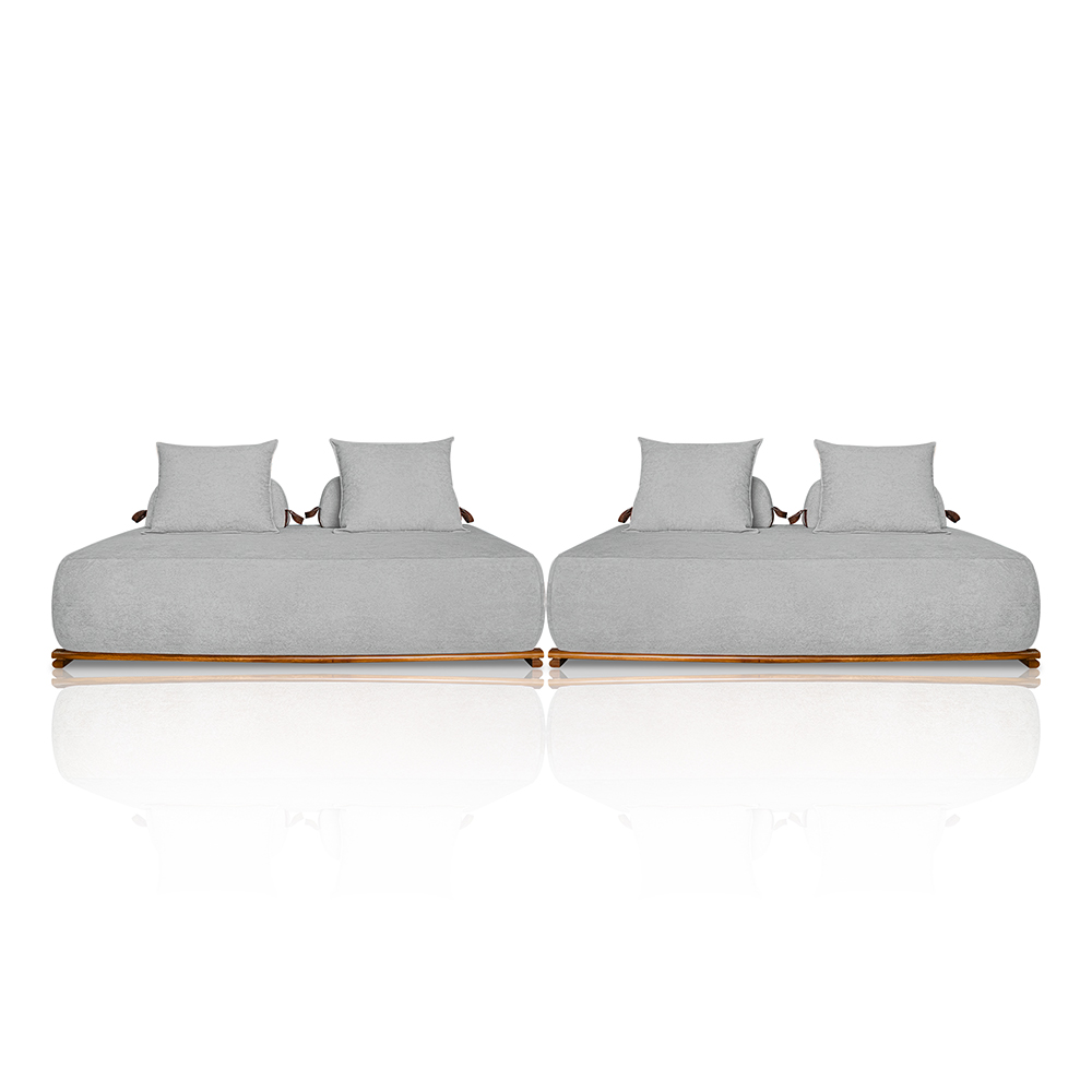 Sofá Modulado 6 Lugares com Almofadas Soltas Pés Madeira Maciça 360cm Homer Bouclê Cinza G63 - Gran Belo