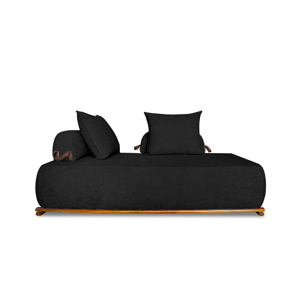 Sofá Modulado 6 Lugares com Almofadas Soltas Pés Madeira Maciça 360cm Homer Bouclê Preto G63 - Gran Belo