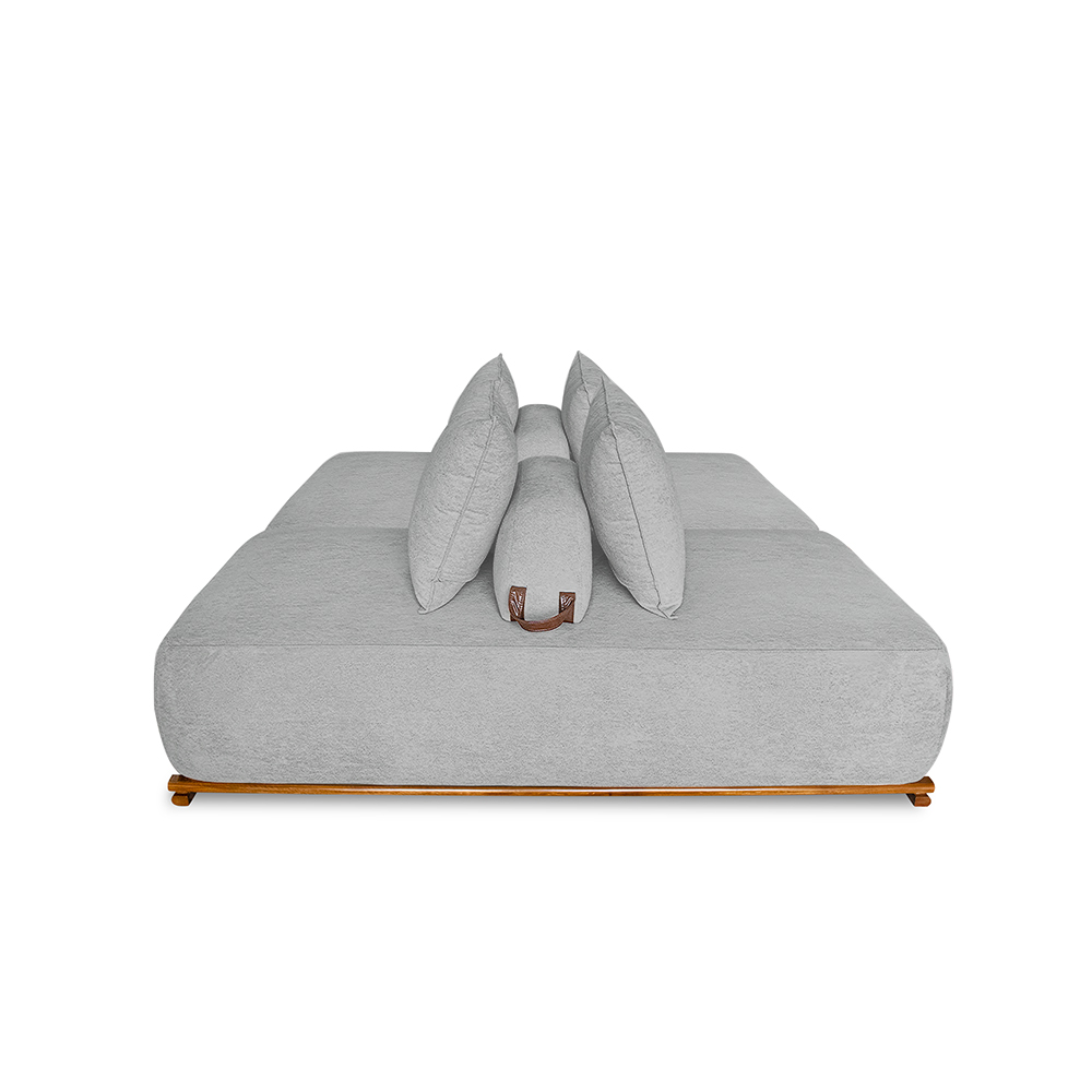 Sofá Modulado 6 Lugares com Almofadas Soltas Pés Madeira Maciça 400cm Homer Bouclê Cinza G63 - Gran Belo