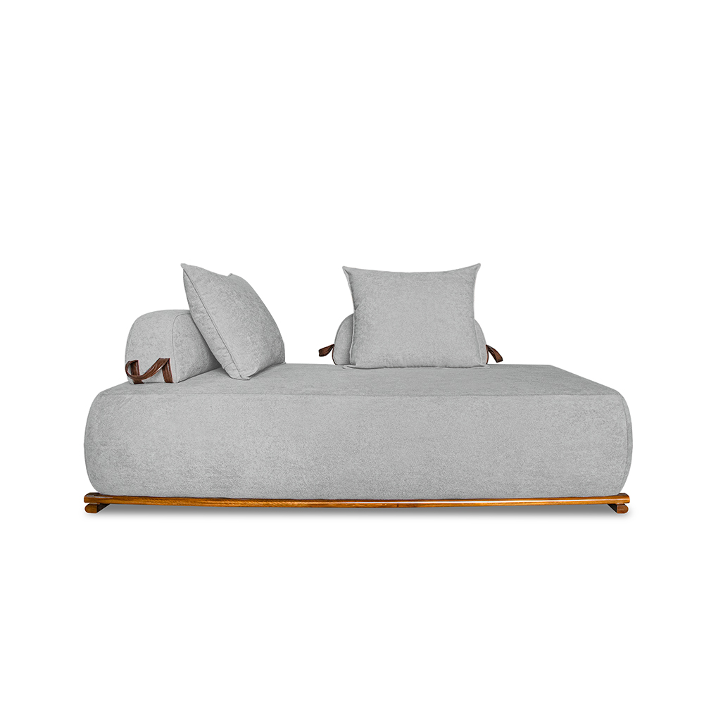 Sofá Modulado 6 Lugares com Almofadas Soltas Pés Madeira Maciça 400cm Homer Bouclê Cinza G63 - Gran Belo