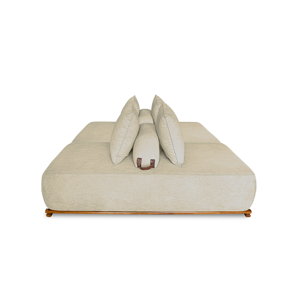 Sofá Modulado 6 Lugares com Almofadas Soltas Pés Madeira Maciça 440cm Homer Bouclê Bege G63 - Gran Belo