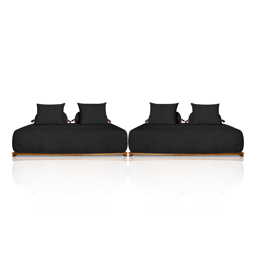 Sofá Modulado 6 Lugares com Almofadas Soltas Pés Madeira Maciça 440cm Homer Bouclê Preto G63 - Gran Belo