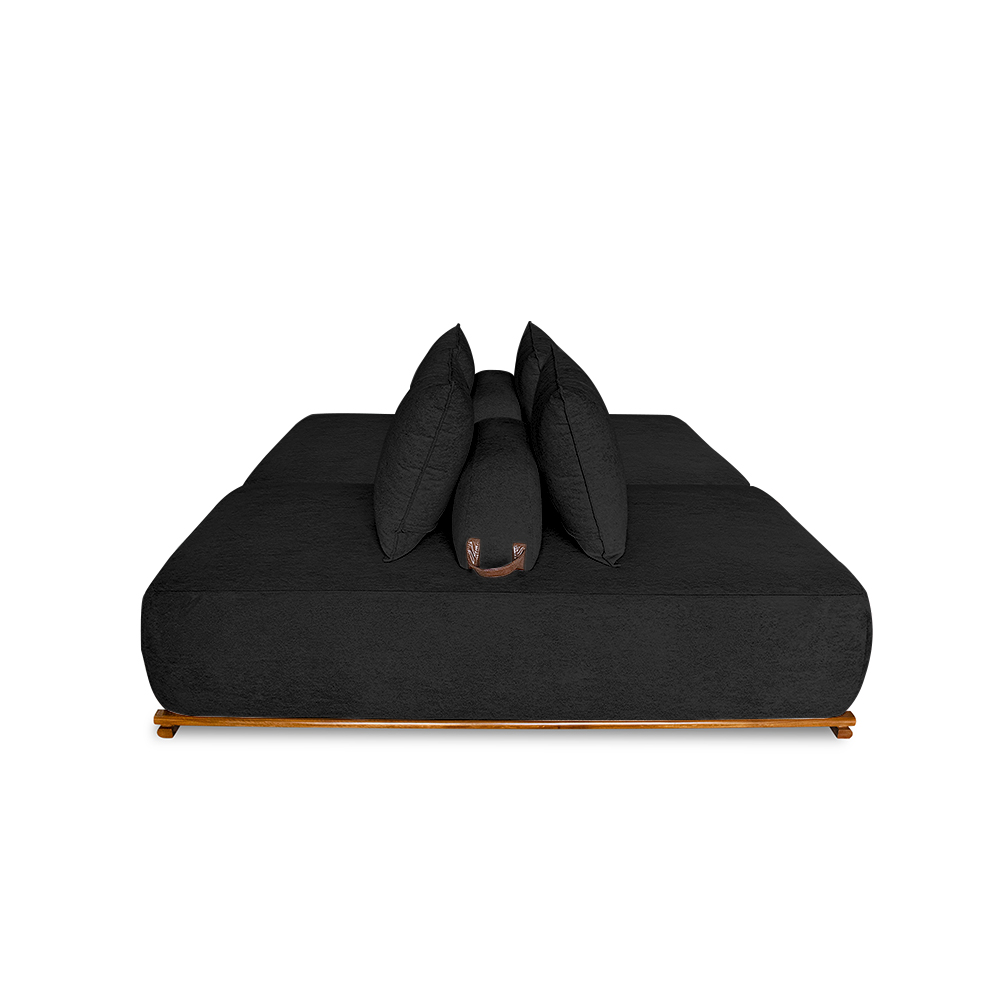 Sofá Modulado 6 Lugares com Almofadas Soltas Pés Madeira Maciça 440cm Homer Bouclê Preto G63 - Gran Belo