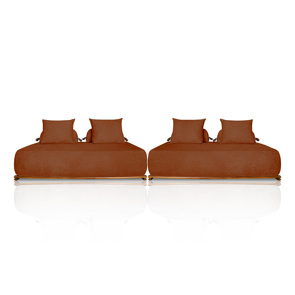 Sofá Modulado 6 Lugares com Almofadas Soltas Pés Madeira Maciça 440cm Homer Bouclê Terracota G63 - Gran Belo