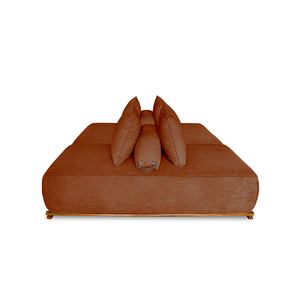 Sofá Modulado 6 Lugares com Almofadas Soltas Pés Madeira Maciça 440cm Homer Bouclê Terracota G63 - Gran Belo