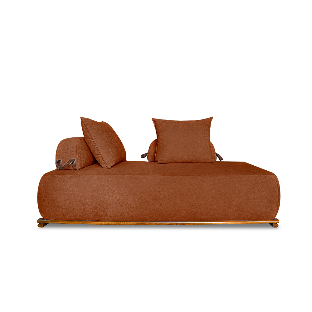Sofá Modulado 6 Lugares com Almofadas Soltas Pés Madeira Maciça 440cm Homer Bouclê Terracota G63 - Gran Belo