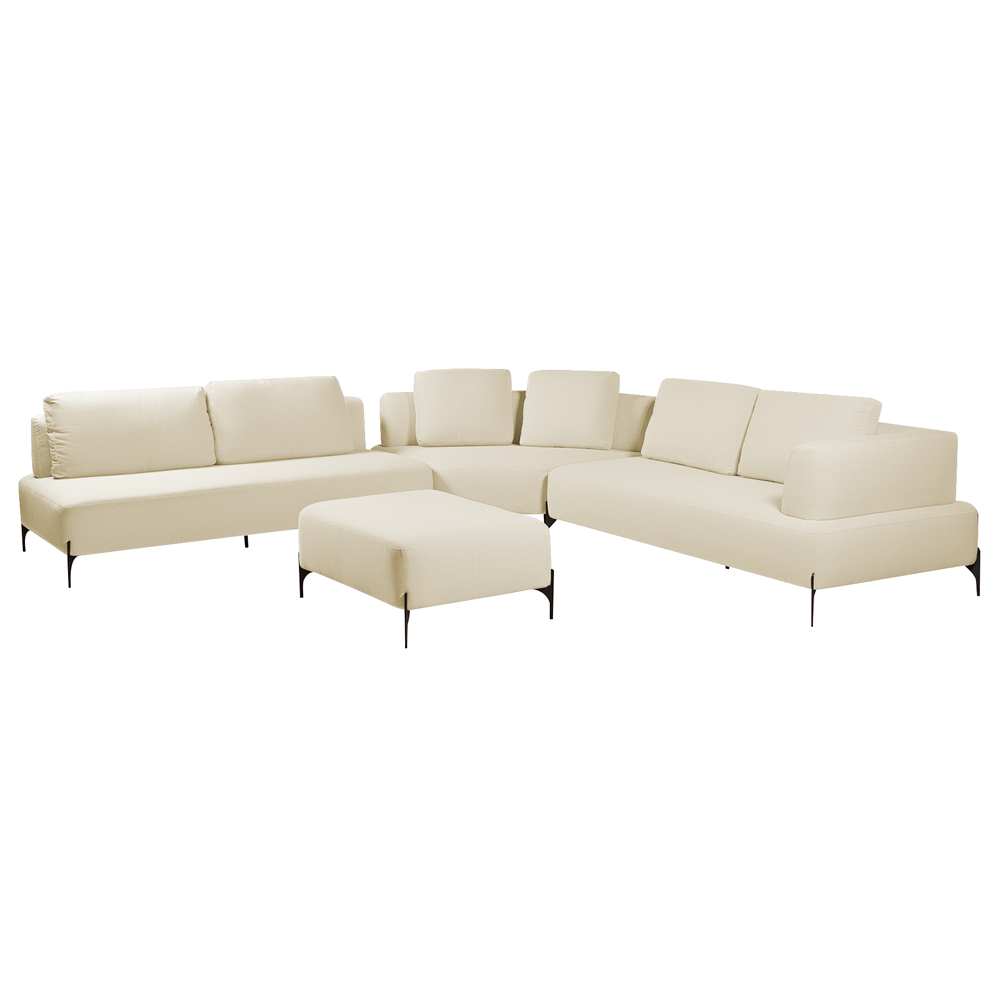 Sofá Modulado Sala de Estar 415cm Marino de Canto Pés de Ferro com Almofadas Linho Off White G92 - Gran Belo
