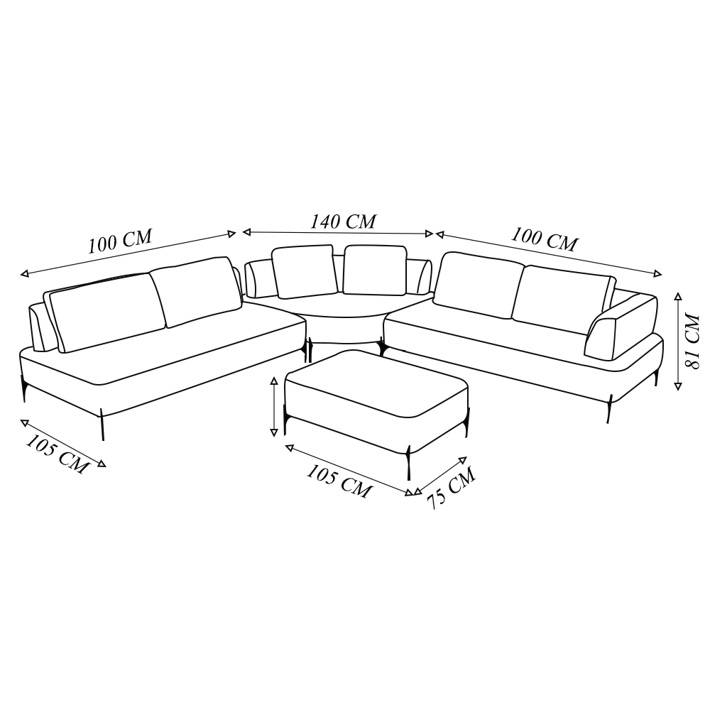 Sofá Modulado Sala de Estar 415cm Marino de Canto Pés de Ferro com Almofadas Linho Off White G92 - Gran Belo