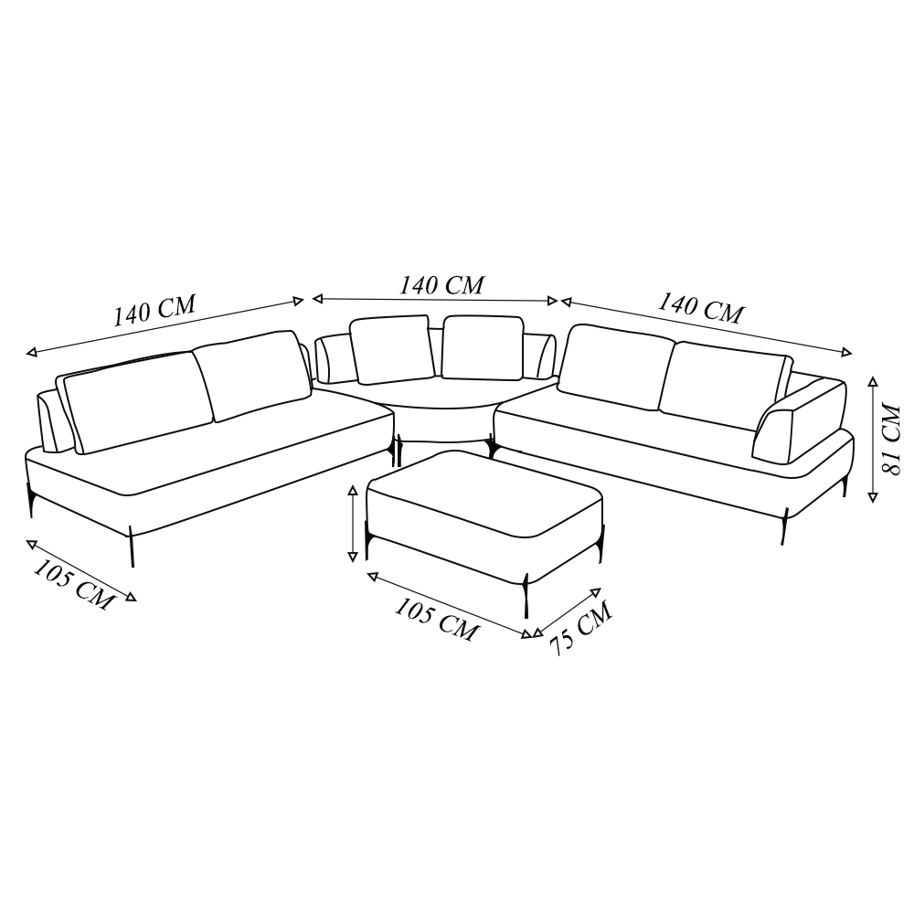 Sofá Modulado Sala de Estar 495cm Marino de Canto Pés de Ferro com Almofadas Linho Off White G92 - Gran Belo