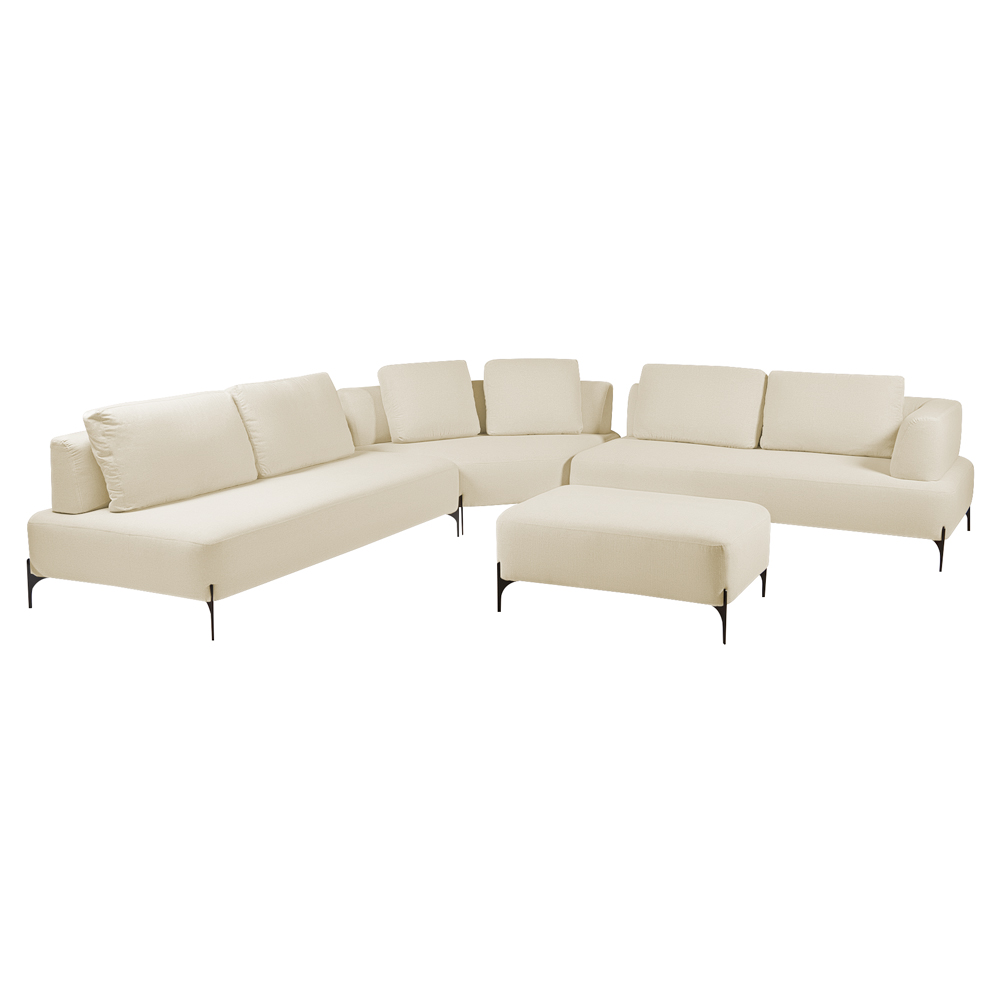 Sofá Modulado Sala de Estar 495cm Marino de Canto Pés de Ferro com Almofadas Linho Off White G92 - Gran Belo