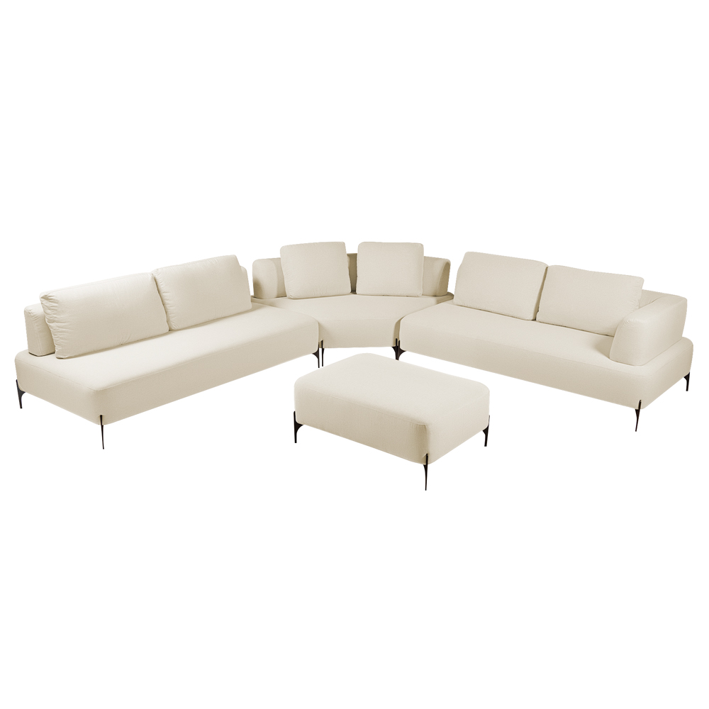 Sofá Modulado Sala de Estar 495cm Marino de Canto Pés de Ferro com Almofadas Linho Off White G92 - Gran Belo