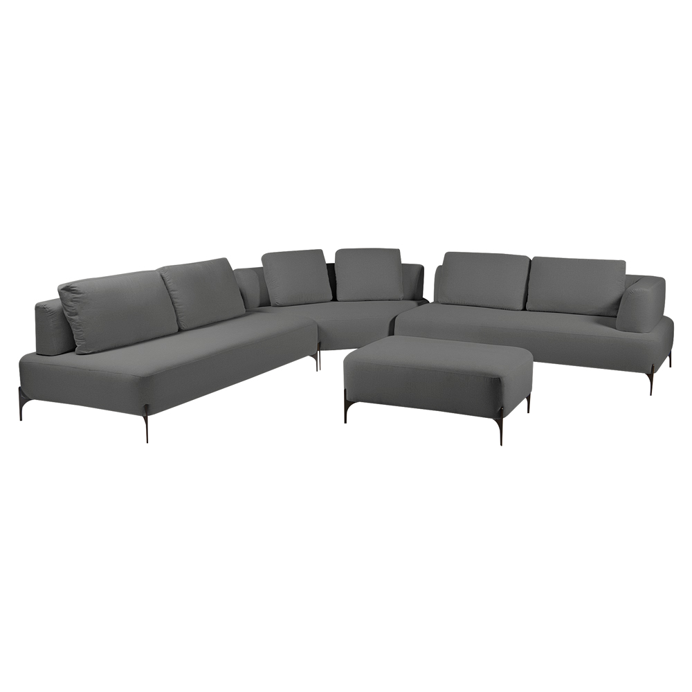 Sofá Modulado Sala de Estar 575cm Marino de Canto Pés de Ferro com Almofadas Linho Chumbo G92 - Gran Belo