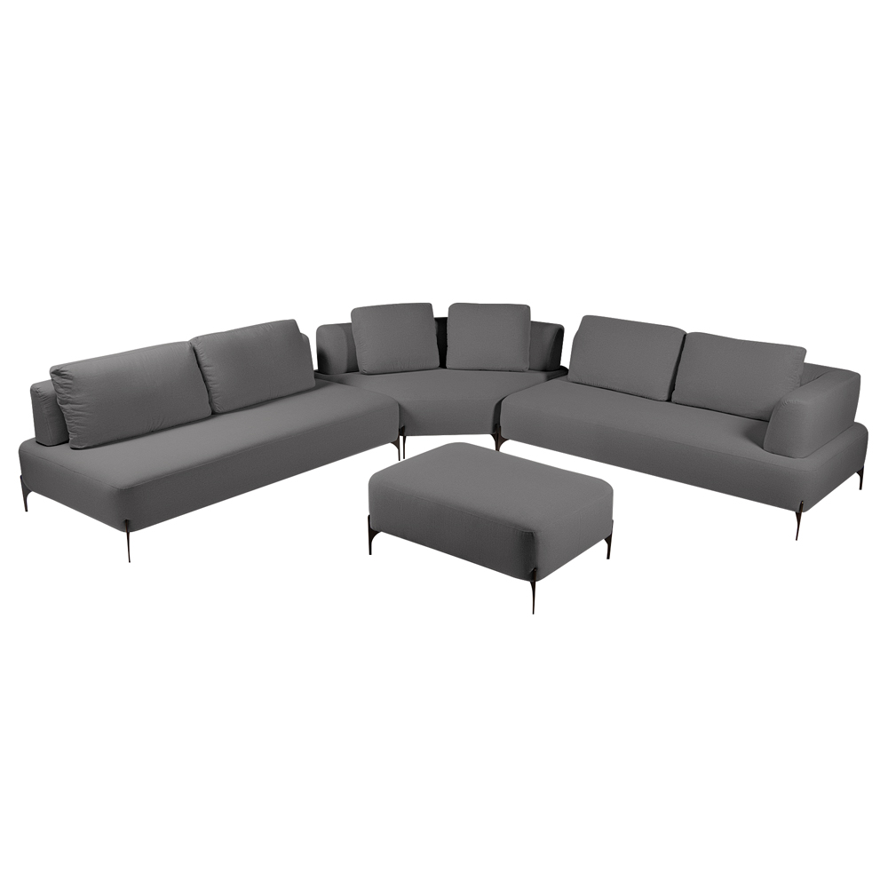 Sofá Modulado Sala de Estar 575cm Marino de Canto Pés de Ferro com Almofadas Linho Chumbo G92 - Gran Belo