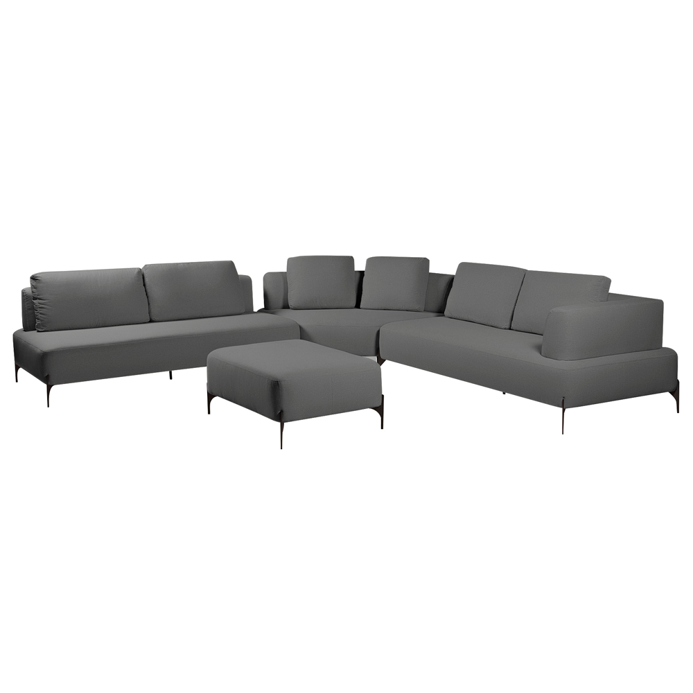 Sofá Modulado Sala de Estar 615cm Marino de Canto Pés de Ferro com Almofadas Linho Chumbo G92 - Gran Belo