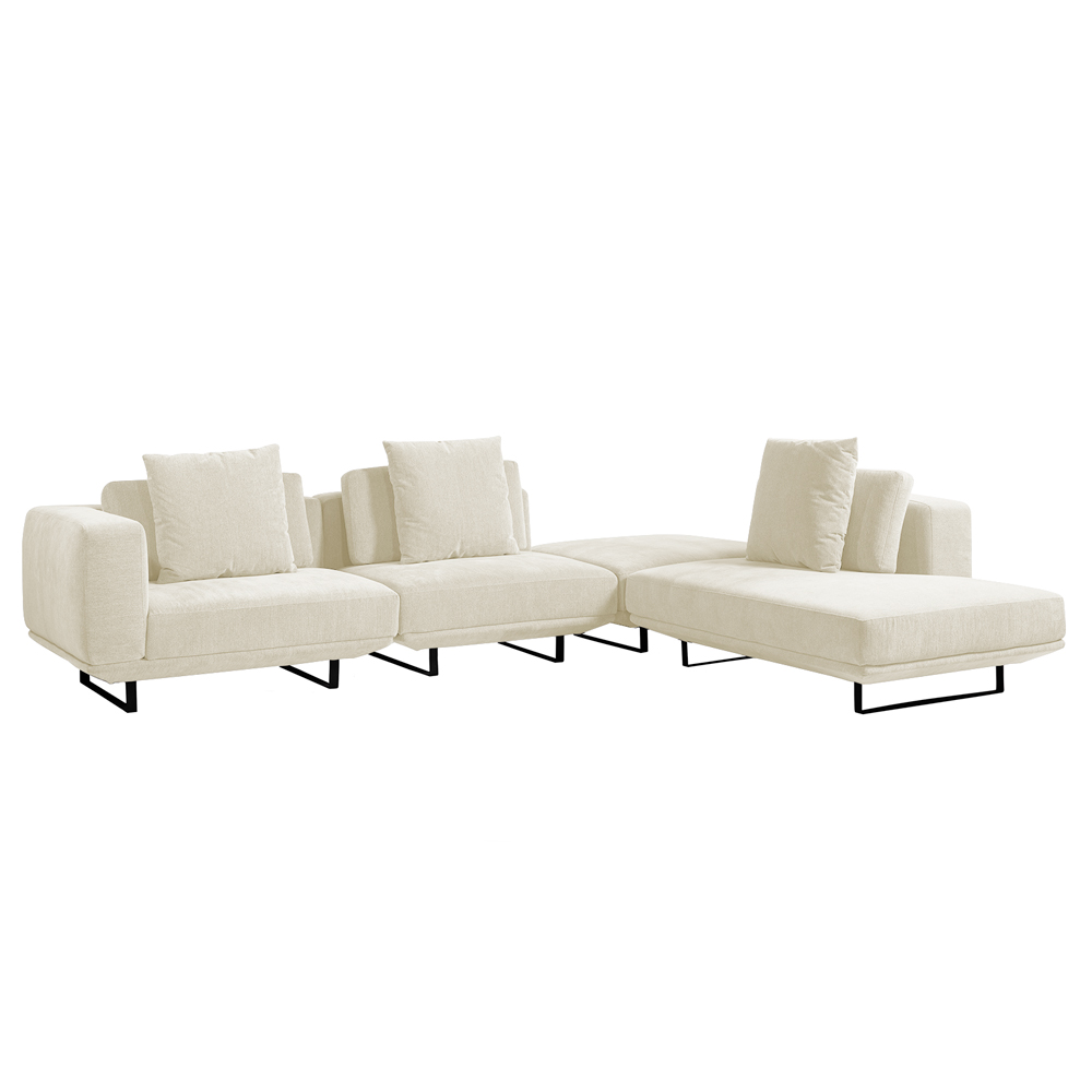 Sofá Modulado Sala de Estar Carmen 592cm Pés de Ferro Linho Rústico Off White G92 - Gran Belo