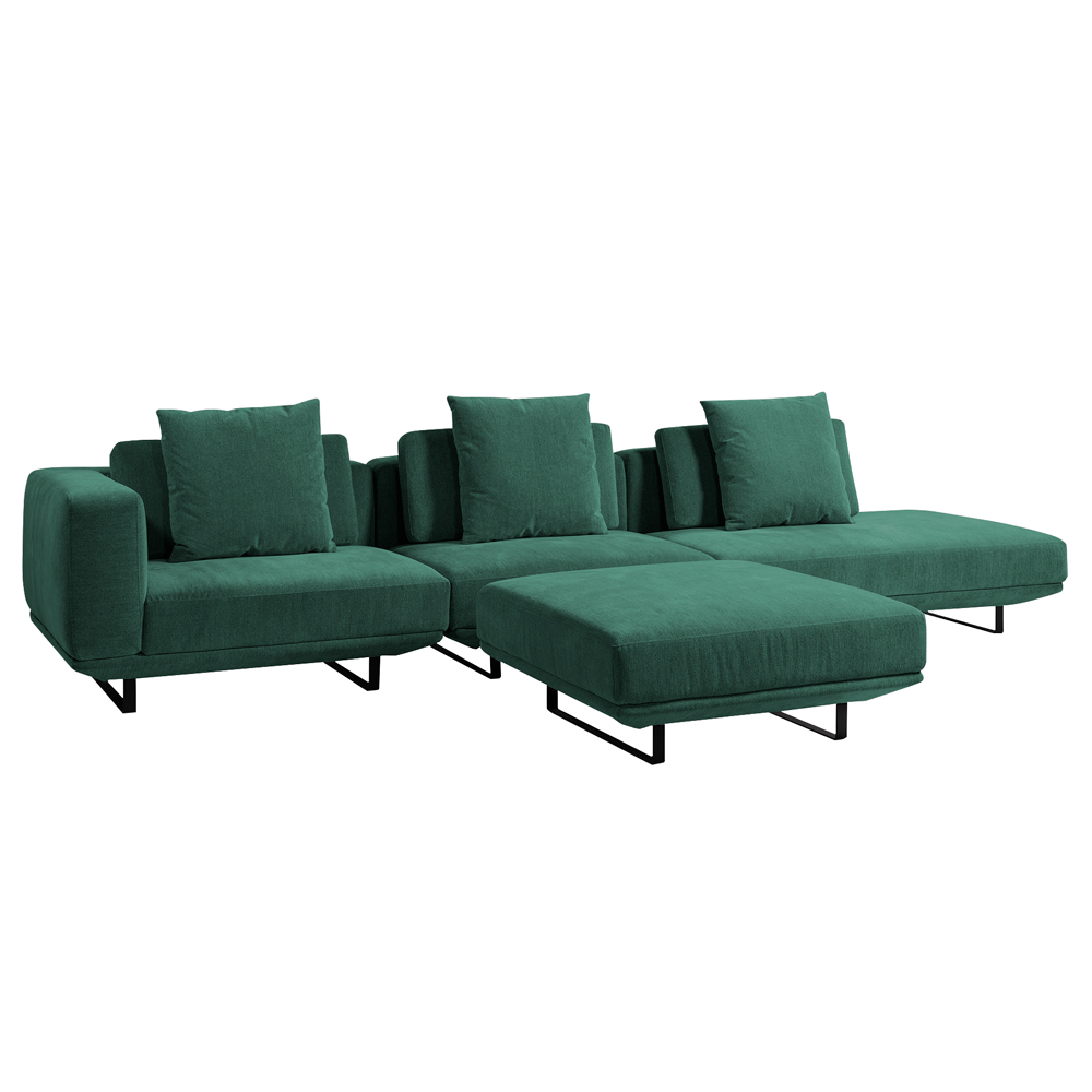 Sofá Modulado Sala de Estar Carmen 652cm Pés de Ferro Linho Rústico Azul Aquamarine G92 - Gran Belo