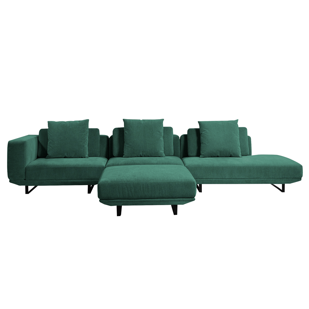 Sofá Modulado Sala de Estar Carmen 652cm Pés de Ferro Linho Rústico Azul Aquamarine G92 - Gran Belo