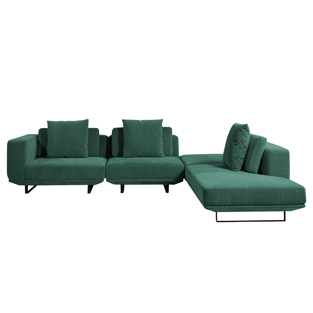 Sofá Modulado Sala de Estar Carmen 652cm Pés de Ferro Linho Rústico Azul Aquamarine G92 - Gran Belo