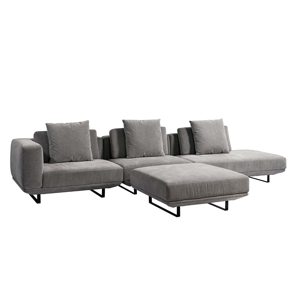 Sofá Modulado Sala de Estar Carmen 652cm Pés de Ferro Linho Rústico Cinza G92 - Gran Belo