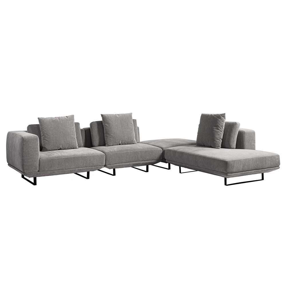 Sofá Modulado Sala de Estar Carmen 652cm Pés de Ferro Linho Rústico Cinza G92 - Gran Belo