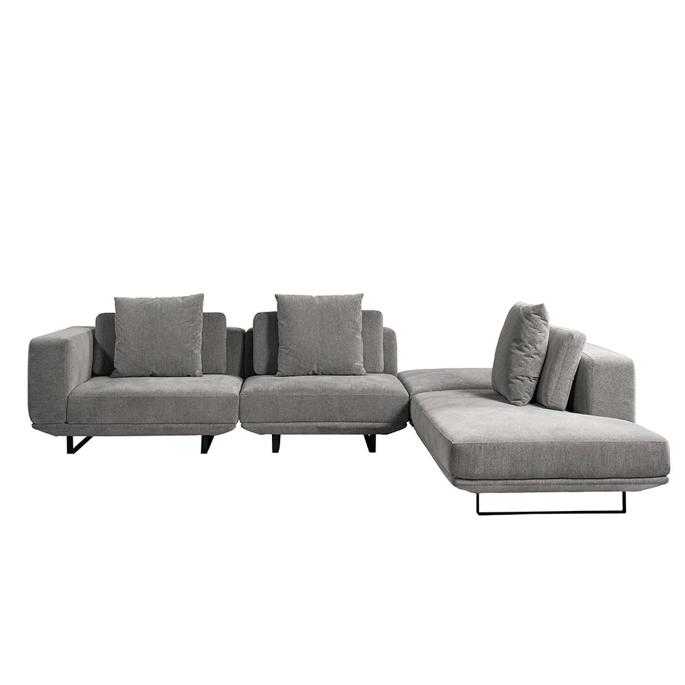 Sofá Modulado Sala de Estar Carmen 652cm Pés de Ferro Linho Rústico Cinza G92 - Gran Belo