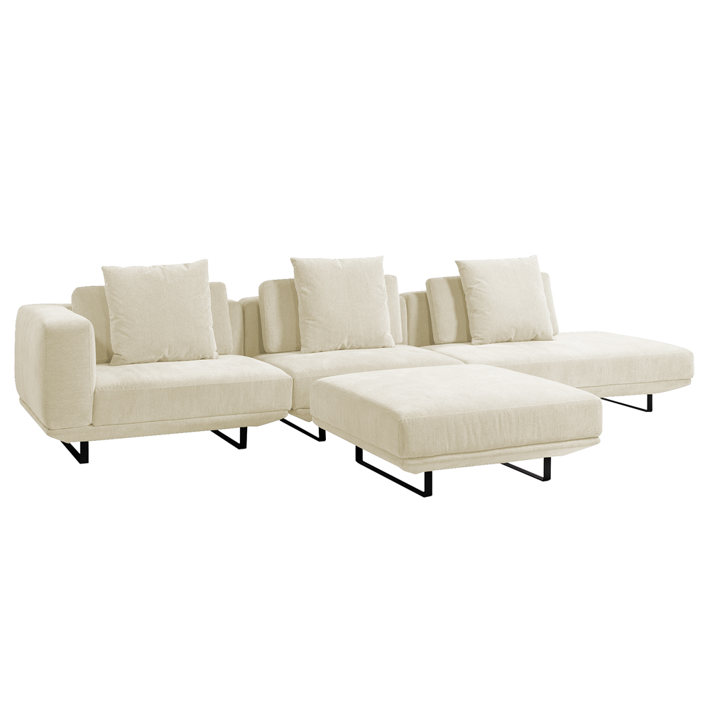 Sofá Modulado Sala de Estar Carmen 652cm Pés de Ferro Linho Rústico Off White G92 - Gran Belo