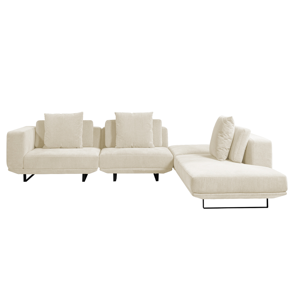 Sofá Modulado Sala de Estar Carmen 652cm Pés de Ferro Linho Rústico Off White G92 - Gran Belo