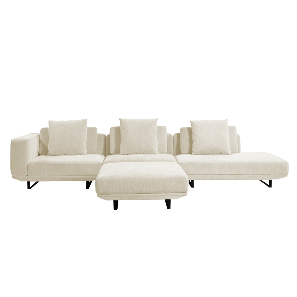 Sofá Modulado Sala de Estar Carmen 652cm Pés de Ferro Linho Rústico Off White G92 - Gran Belo