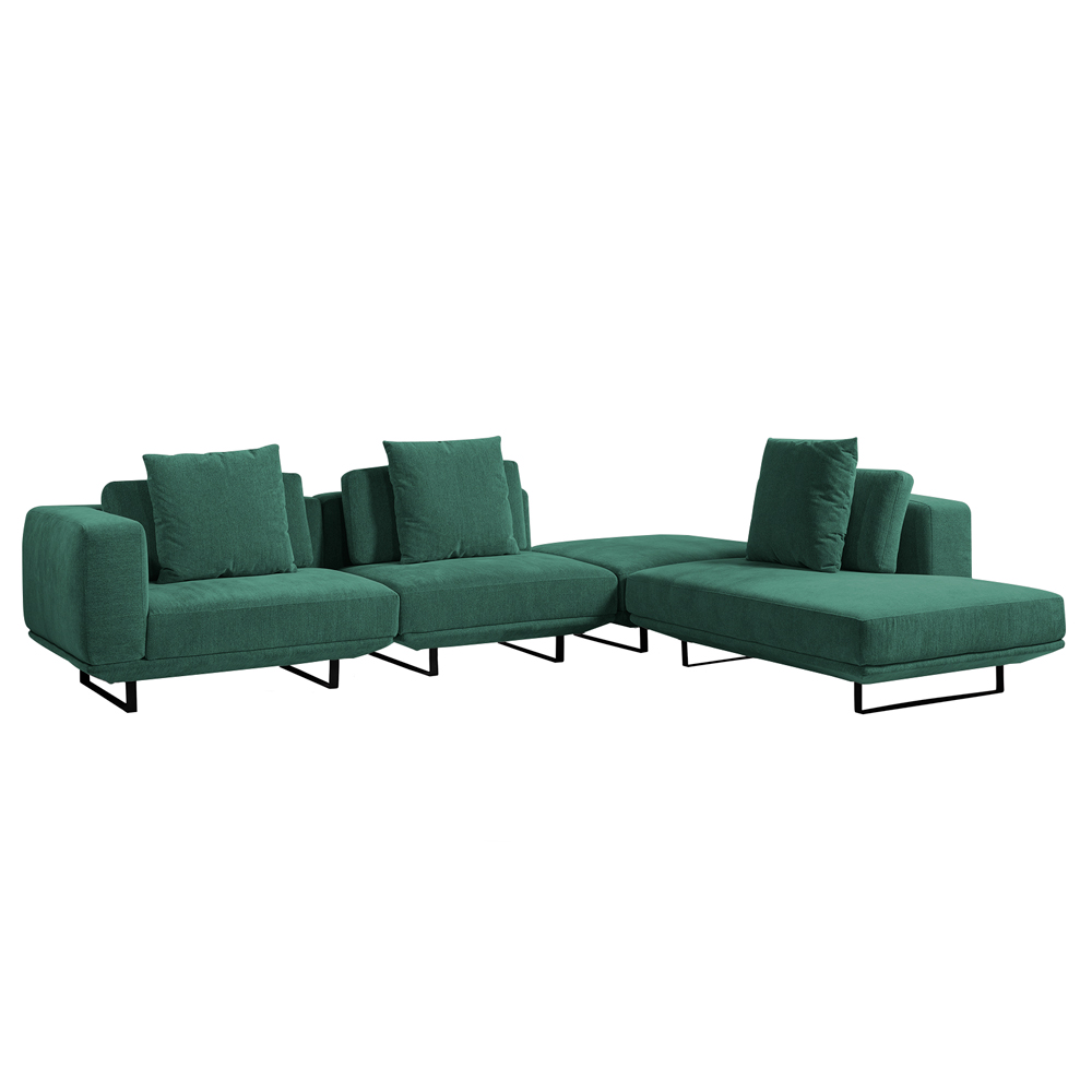 Sofá Modulado Sala de Estar Carmen 712cm Pés de Ferro Linho Rústico Azul Aquamarine G92 - Gran Belo