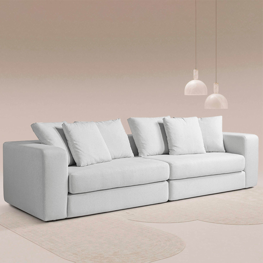 Sofá Modulado Sala de Estar Trento 296cm com Almofadas Soltas Linho Cinza G92 - Gran Belo