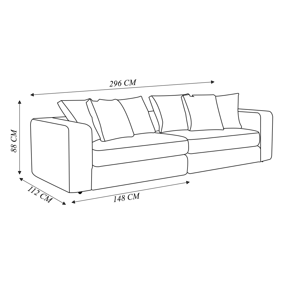 Sofá Modulado Sala de Estar Trento 296cm com Almofadas Soltas Linho Cinza G92 - Gran Belo