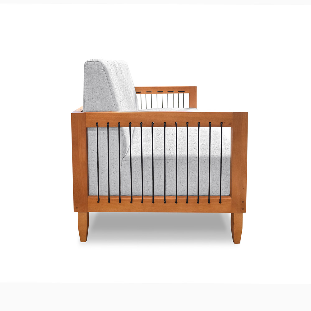 Sofá Namoradeira 2 Lugares Sala de Estar Pés Madeira Maciça Corda Náutica Preta 160cm Manila Linho Cinza Rústico G63 - Gran Belo