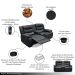 Sofá Reclinável Sala de Cinema 2 Lugares Massagem Aquecimento Hollywood Manual Porta Copos Baú Central PU Preto G94 - Gran Belo