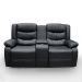 Sofá Reclinável Sala de Cinema 2 Lugares Massagem Aquecimento Hollywood Manual Porta Copos Baú Central PU Preto G94 - Gran Belo