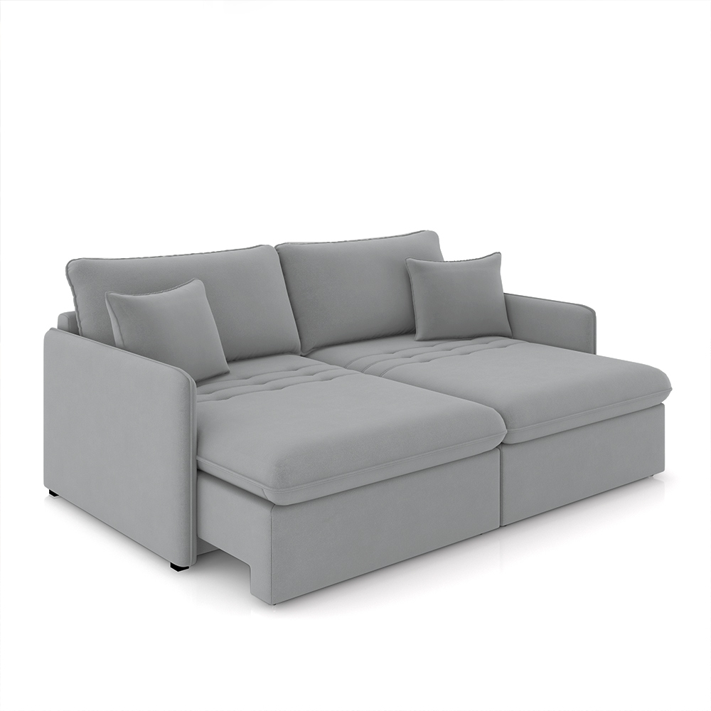 Sofá Reclinável e Retrátil Gandalf Bipartido 194cm Caixa Zero com Almofadas Veludo Cinza G33 - Gran Belo