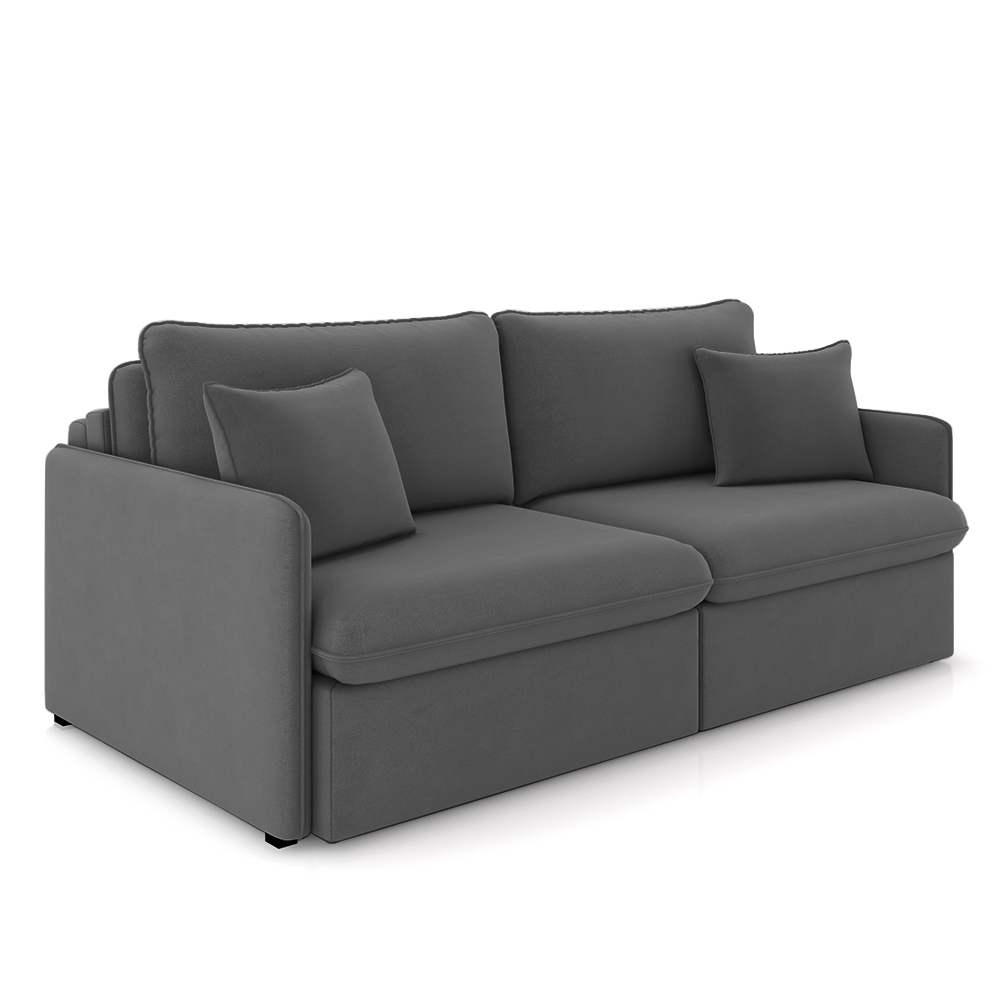 Sofá Reclinável e Retrátil Gandalf Bipartido 214cm Caixa Zero com Almofadas Veludo Grafite G33 - Gran Belo